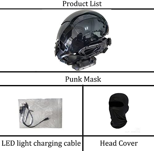 Punk Gothic Cyber Helmet Mask for Men,Techwear mask, Halloween Cosplay Costume Accessory with LED Light, Futuristic Helmet